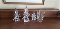 3 Lead crystal trees and glass