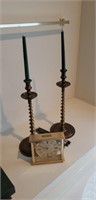 2 candlesticks and Bulova mantle clock