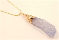 New Gold Wrapped Quartz Pendant with 20" Chain &