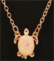 New Rose Gold Filled White Fire Opal Turtle with
