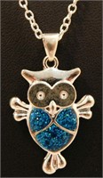 New Blue Fire Opal Owl Pendant with 20" Chain