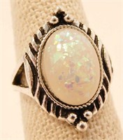 New Vintage Style White Fire Opal Ring (Size 6)