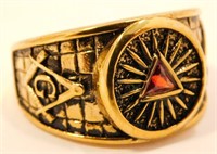 New Gold Masonic / Free Mason Ring (Size 110 Red