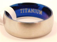 New Silver & Blue Titanium Band Ring (Size 10)