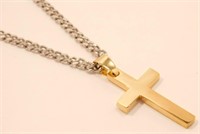 New Gold Stainless-Steel Cross Pendant with 22"