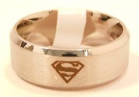 New Silver Superman Band Style Ring (Size 9) 8mm