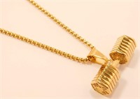 New Men's Gold Barbell Pendant with 22" Chain