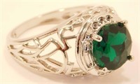 New Round Cut Emerald Green CZ Ring (Size 8.5)