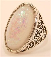 New Vintage Style White Fire Opal Ring (Size 9.5)