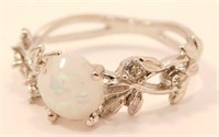 New Vintage Style White Fire Opal Ring (Size 7.5)