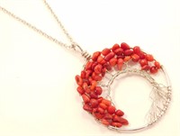 New Natural Red Coral Tree of Life Pendant with