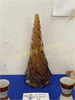 BRONZE SHIMMER ART GLASS PINE TREE SCULPTURE