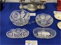 FOUR CUT CRYSTAL BOWLS IN FOUR DIFFERENT PATTERNS