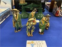 FIVE VINTAGE CHINESE HANDCRAFTED STONEWARE FIGURES