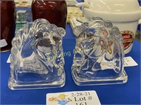 VINTAGE FEDERAL GLASS CO HORSE HEAD GLASS BOOKENDS