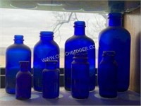 Cobalt glass medicine bottles