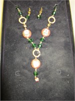 Necklace W/Enamel Floral & Earrings