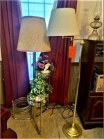 Brass Finished Lamps and Plant Stand