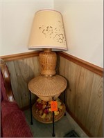 Wicker Stand and Lamp