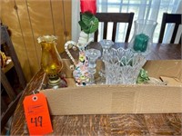 Box Lot with Oil Lamp, Candle Holders and Vase