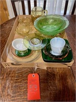 Box Lot with Green Depression Bowls