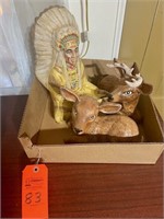 Box Lot Native American and Deer Figurines