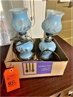2 Blue Glass Lamps