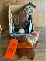 Box Lot Figurines and Butterfly Shelf