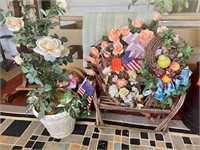 Decorative Grapevine Bench, Planter and Wreaths