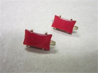 Silver tone & red clip on Earrings