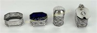 4 PC ENGLISH STERLING & COBALT LINED CONDIMENT SET