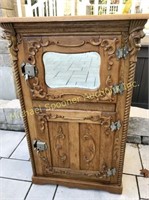ANTIQUE OAK VICTORIAN ICE BOX WITH MIRRORED FRONT