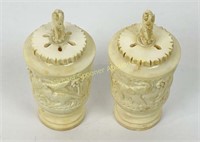 PAIR IVORY CARVED SALT AND PEPPERS