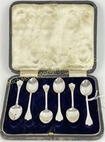 SET SIX ENGLISH STERLING COFFEE SPOONS IN CASE