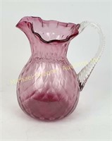 LARGE QUILTED CRANBERRY GLASS PITCHER