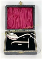 STERLING CHILDS SPOON AND FOOD PUSHER IN CASE