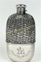 1930S' STERLING SILVER & GLASS FLASK WITH CUP BASE