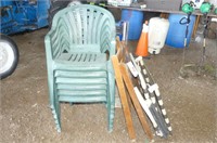 6-Green Resin Chairs and 3-Folding Chairs