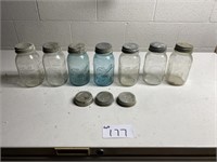 2 Blue Mason Jars & 5 Clear Jars with Zine Lids