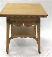 Square Oak Center Table with Brass Trim