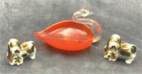 Viking Glass Tangerine Swan & Two Ceramic Hounds
