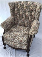 Upholstered Carved Wing Chair