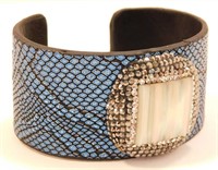 New Blue Cuff Style Bracelet with Abalone Shell &