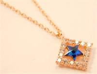 New Sapphire Blue Crystal Star Pendant with White