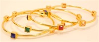 Set Of Four New Gold Bangle Bracelets with Red,