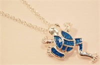 New Blue Fire Opal Frog Pendant with 20" Chain