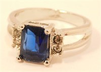 New Emerald Cut Sapphire Blue Ring (Size 6.5)