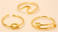 Three New 18K Gold Plated Adjustable Size Rings.