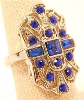 New Art Deco Style Ring (Size 8) Sapphire Blue CZ