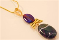 New Natural Stone Agate Pendant with 20" Snake